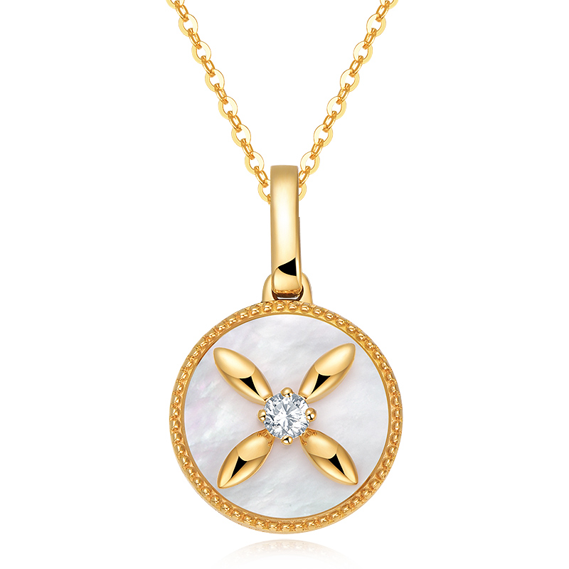 18k金钻石贝母吊坠 钻石项链女 女王十字系列 - leysen莱绅通灵官方