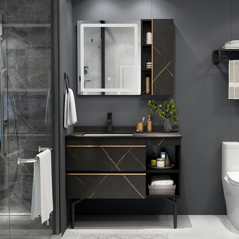 岩板轻奢浴室柜组合现代简约实木卫生间洗漱台智能洗手台洗脸盆柜