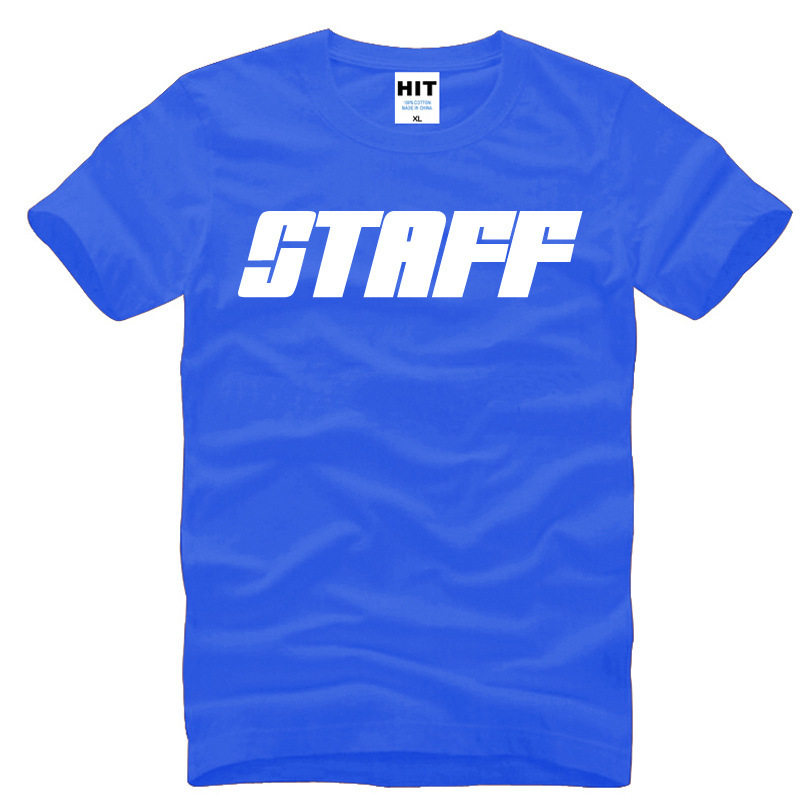 新款纯棉短袖宽松工作服staff简约字母个性创意t恤