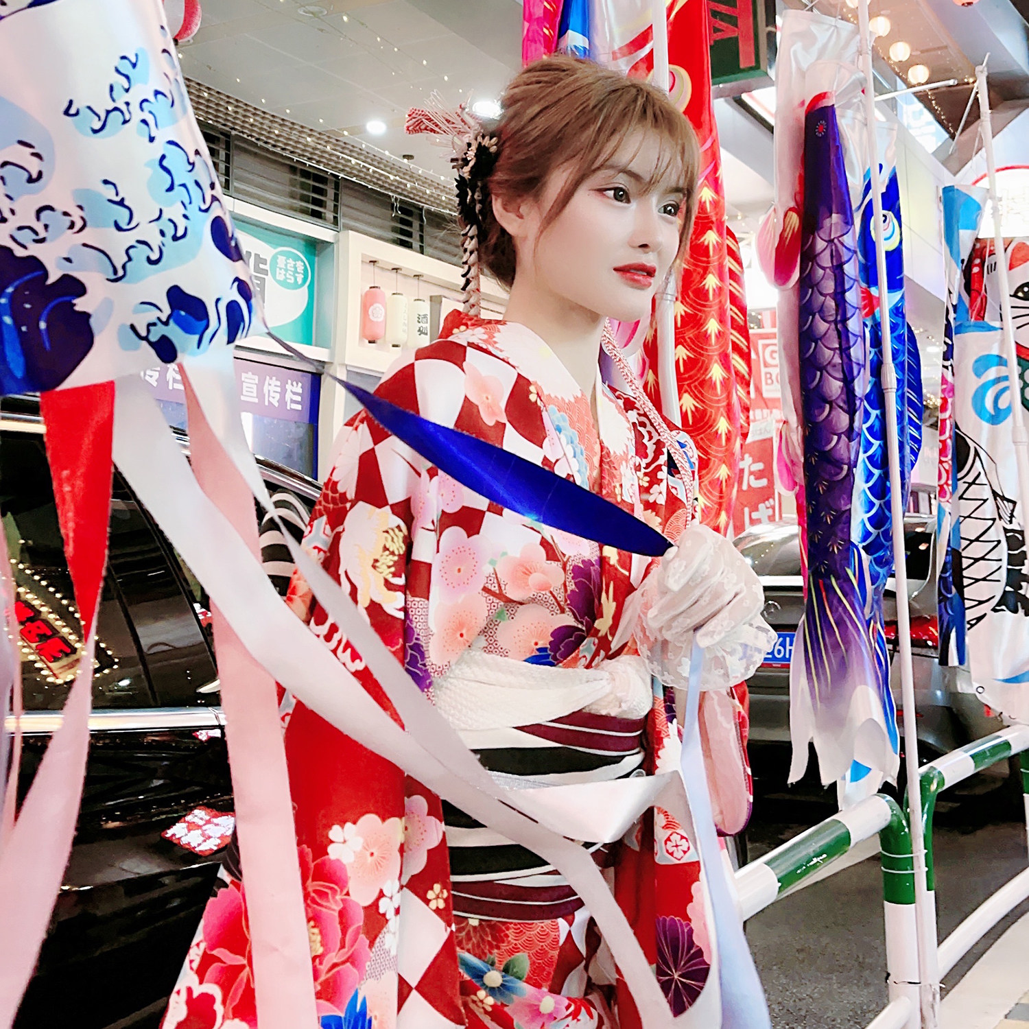 2021年日本民族改良夏季和服艺伎花魁新年红色民族服装