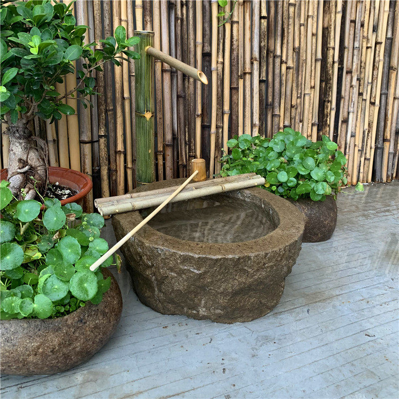 日式庭院石钵水钵石头水槽山水惊鹿水池造景石雕