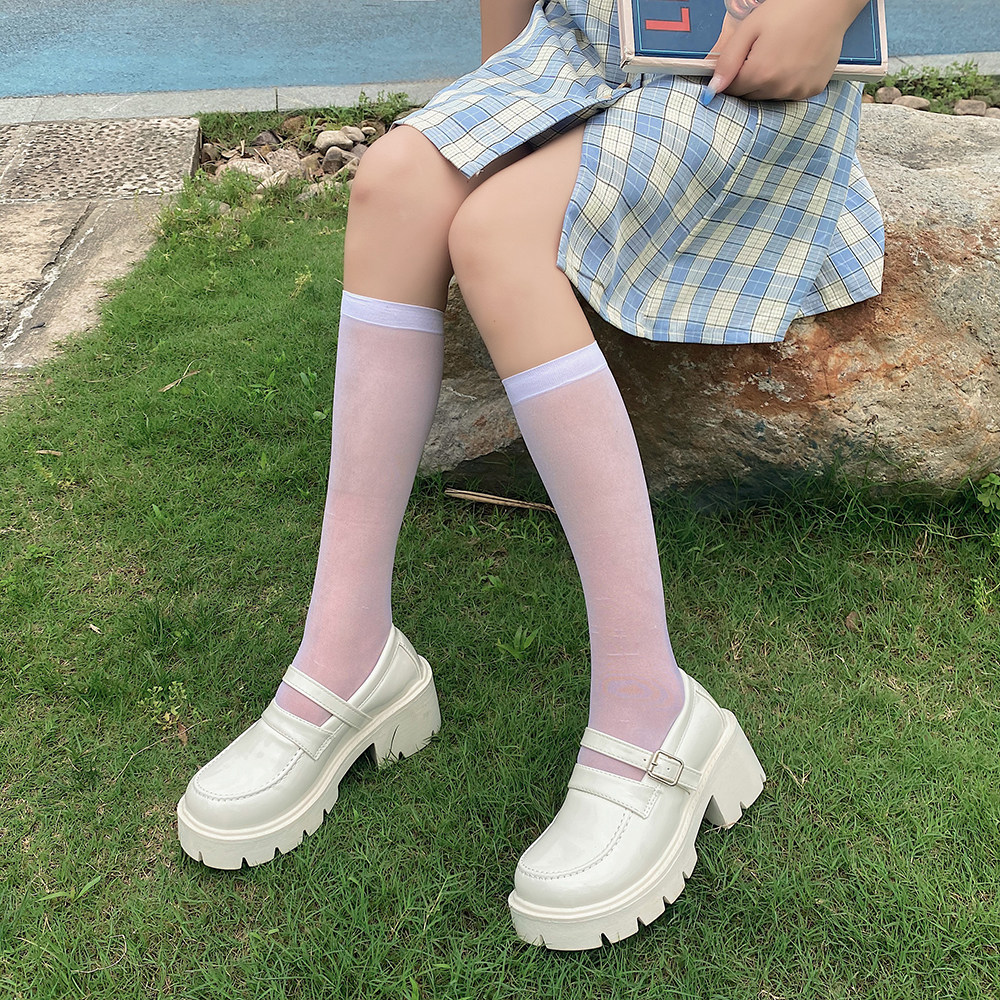 夏季复古鞋子单鞋子玛丽珍白色lolita粗跟jk日系单鞋