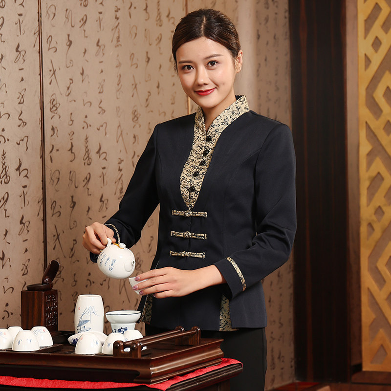 服务员工作服长袖酒店餐饮火锅饭店茶楼迎宾民族风服装酒店工作制服