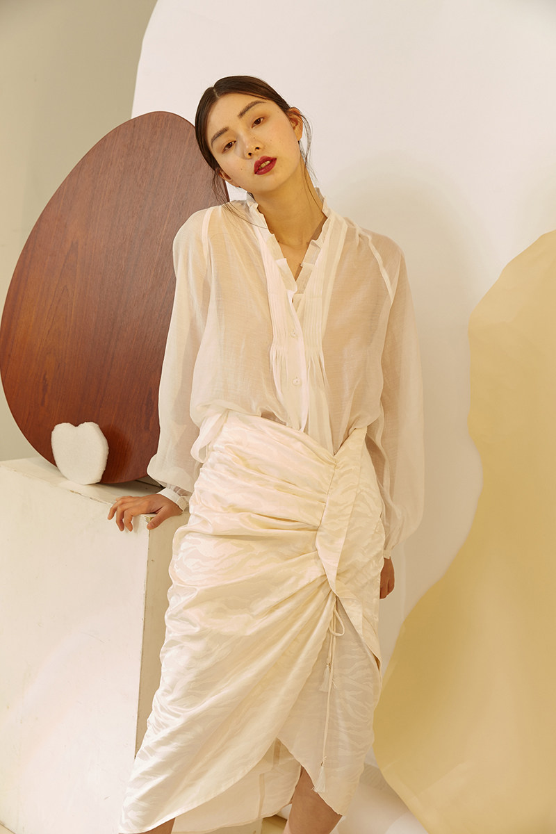 tmsstudio原创设计细节皱褶荷叶浪漫度假透视复古衬衫