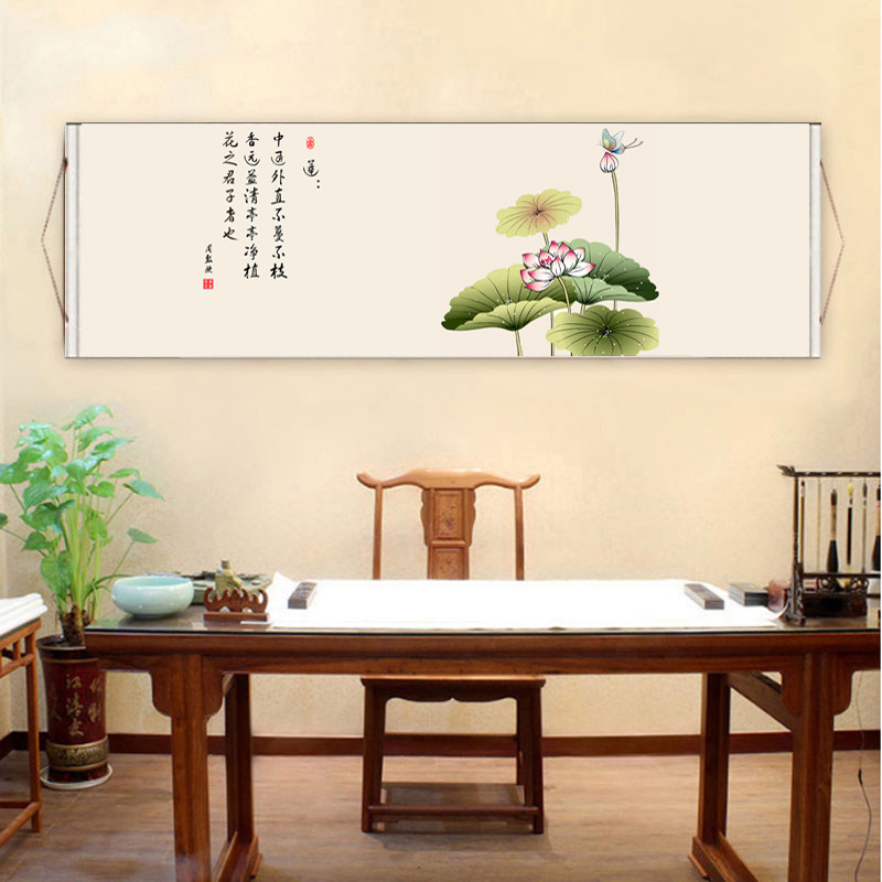 梅兰竹菊莲花新品丝绸卷轴装饰背景墙挂画书房客厅现代装饰画