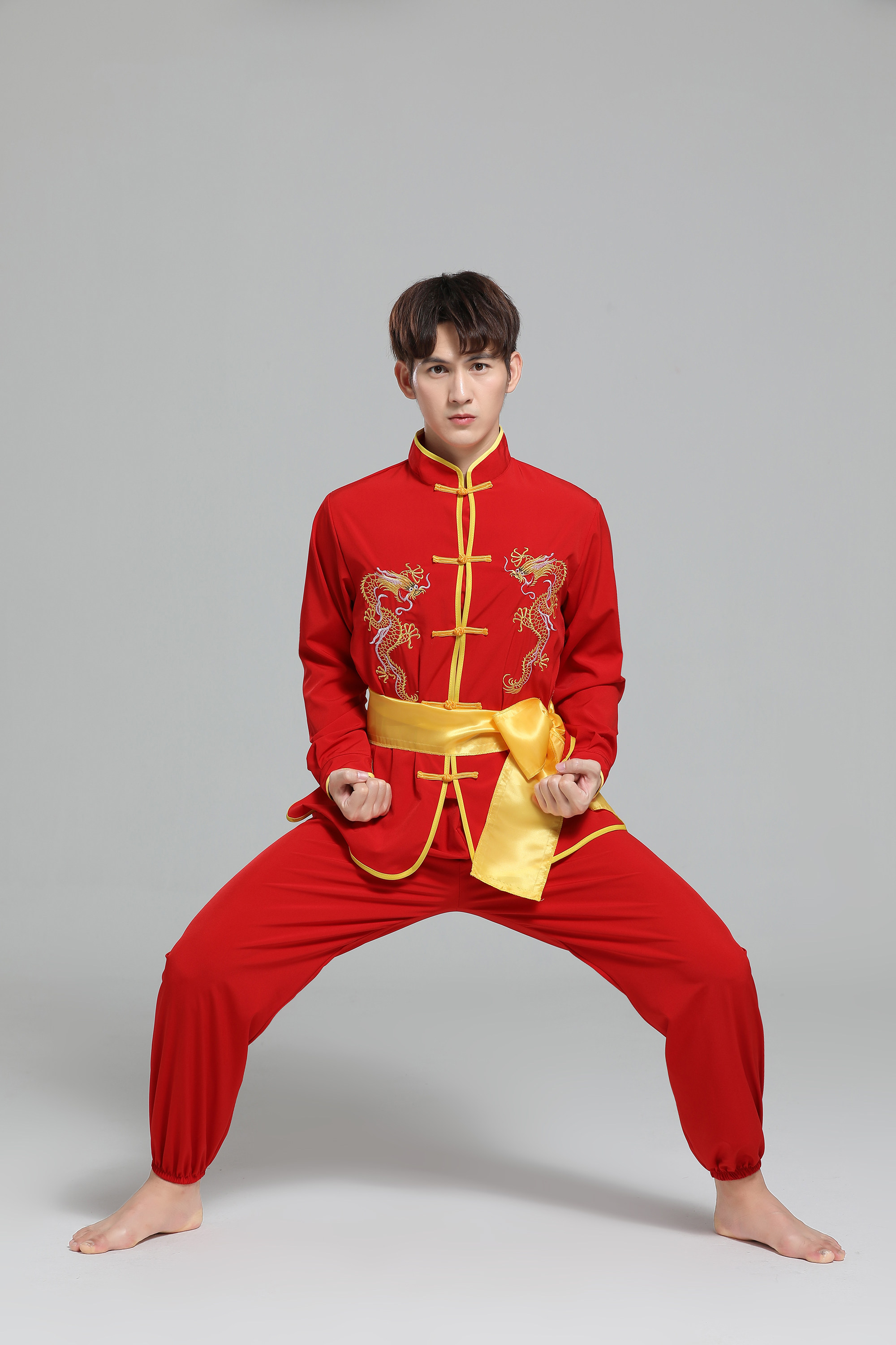 新款练功打鼓舞龙舞狮服装男女武术表演锣鼓民族服装