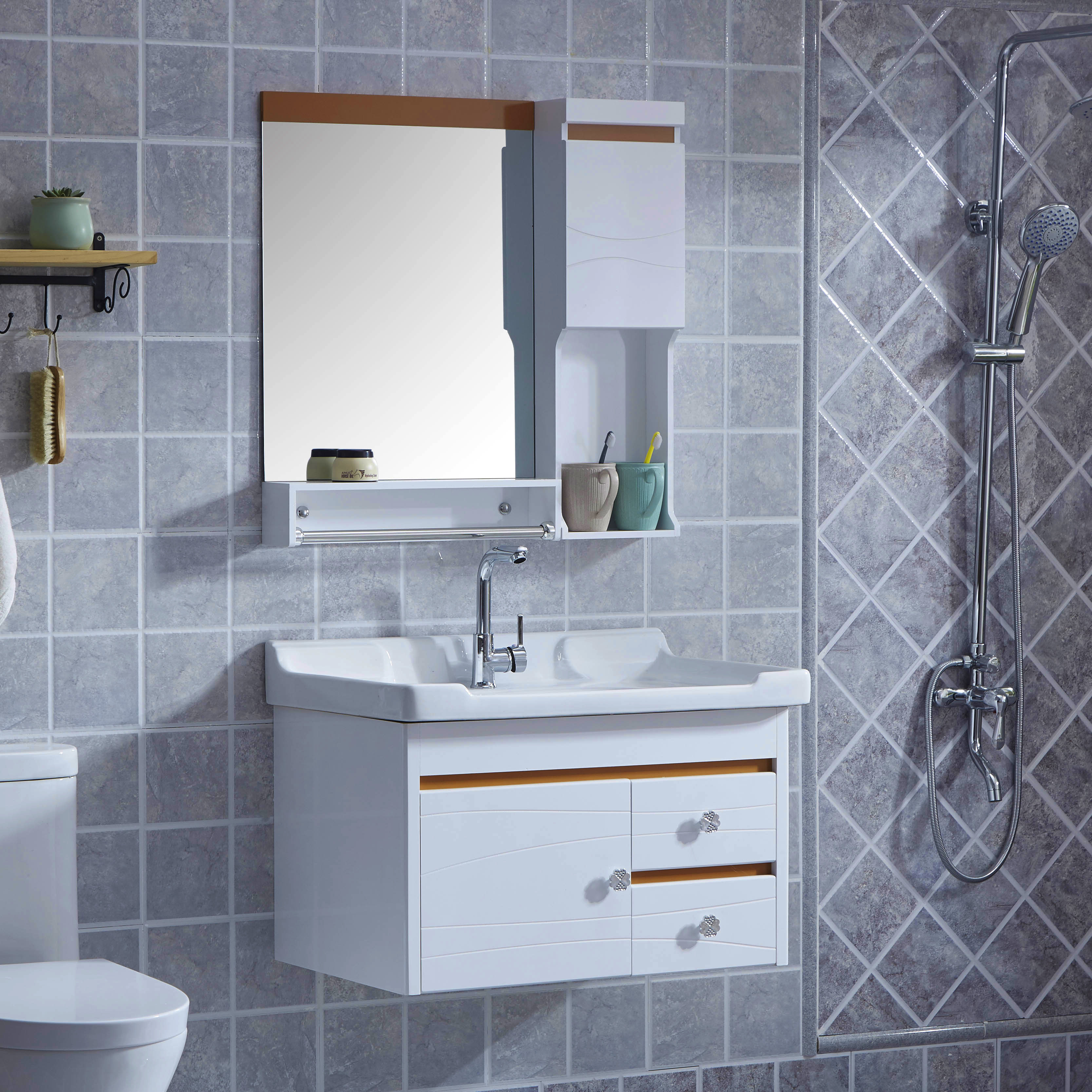 卫浴pvc浴室柜现代简约镜柜洗脸盆洗手盆柜组合卫生间洗漱台吊柜