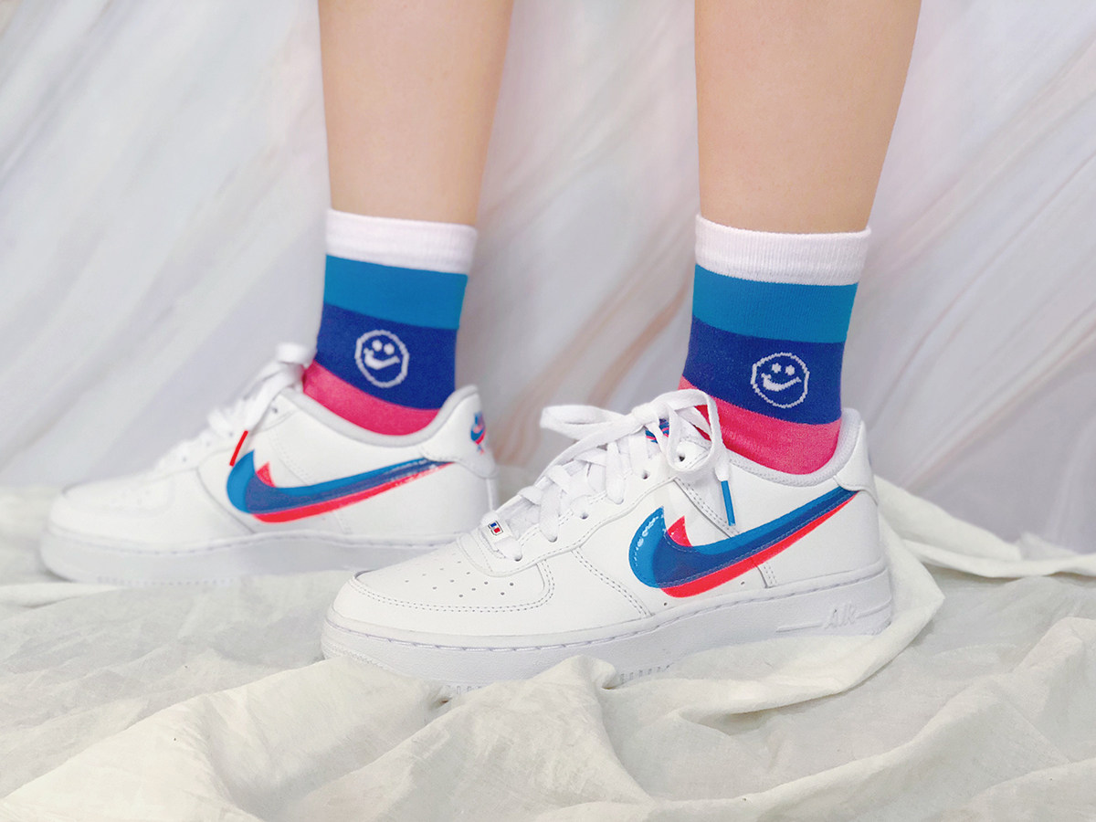 us8球鞋定制af1shadow马卡龙拼接裸眼3d彩蛋粉绿可爱笑脸袜子女