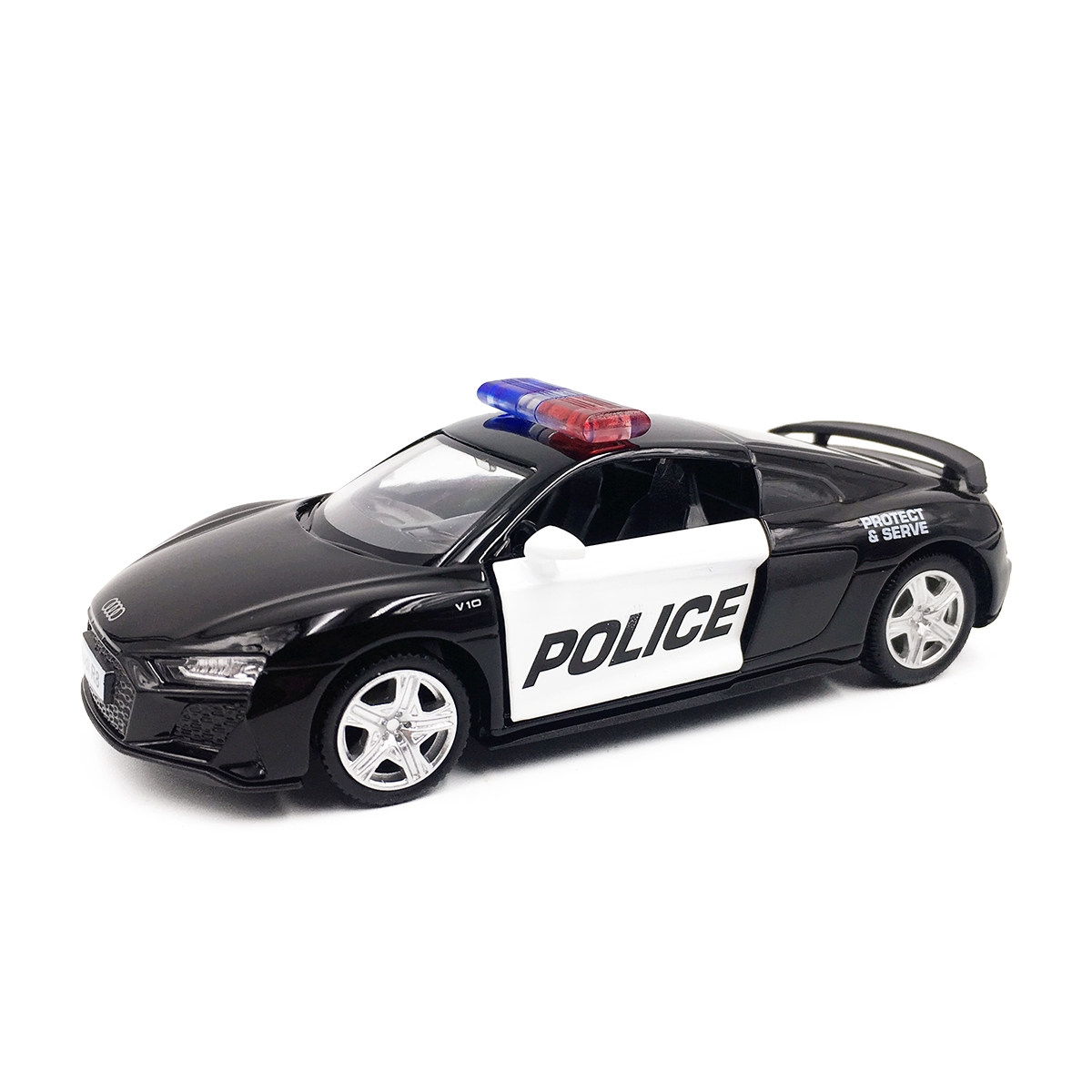 马珂垯奥迪r8lms警车特警开门回力合金车模儿童车模
