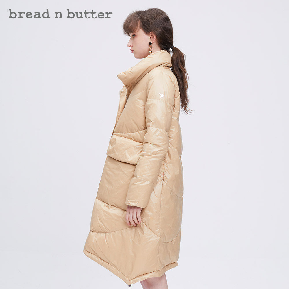 breadnbutter女装中长款立领大口袋保暖面包羽绒服女