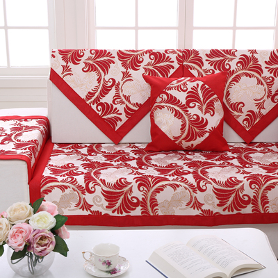 中国红喜庆红色布艺沙发中式婚庆客厅四季防滑结婚垫子沙发垫
