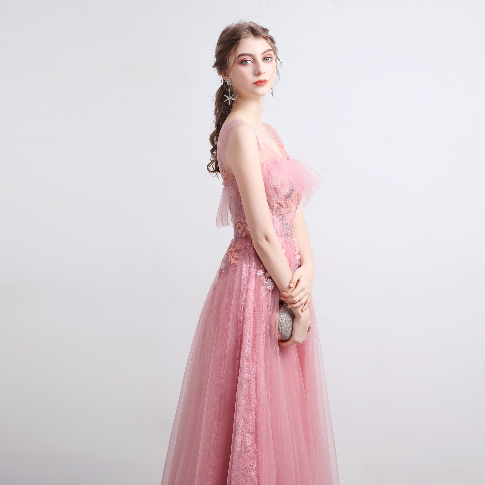 伴娘气质礼服名媛优雅一字长款主持服女宴会礼服