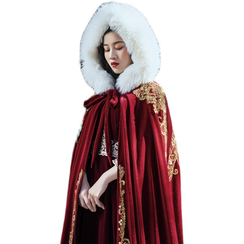 秀禾披风新娘中式婚礼斗篷冬季保暖加厚丝绒围巾