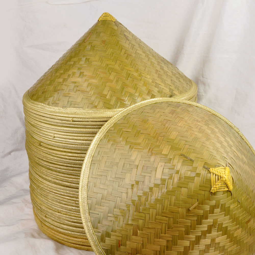 草帽斗笠防雨防晒青皮竹编帽子舞台表演大沿帽子