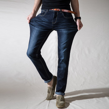 Summer ultra-high elastic slim straight jeans men's blue light ultra-thin elastic stretch small feet long pants ຜູ້ຊາຍຂະຫນາດໃຫຍ່