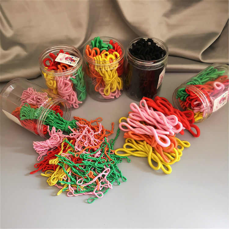 皮筋手工线圈儿童瓶装留芳毛线发圈简约黑色发饰