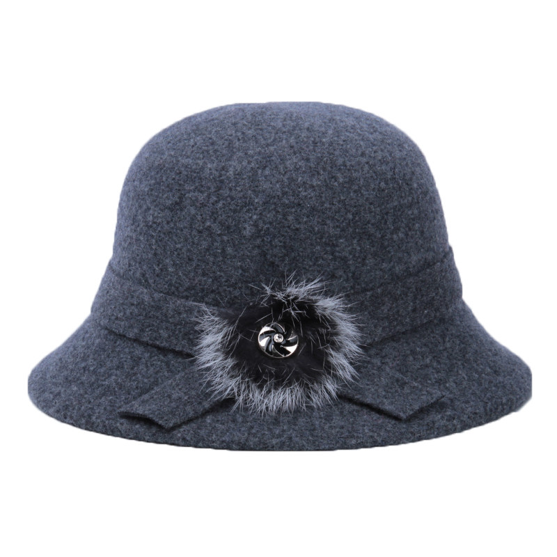 盛锡福毡帽毛毡帽礼帽女士装饰帽子绒花纯色小檐帽子