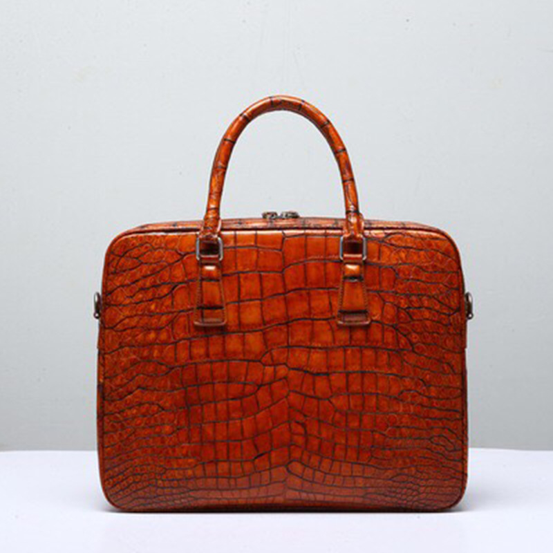 鳄鱼皮包手提腹皮肚皮竹节大容量包包私人订制男士包袋