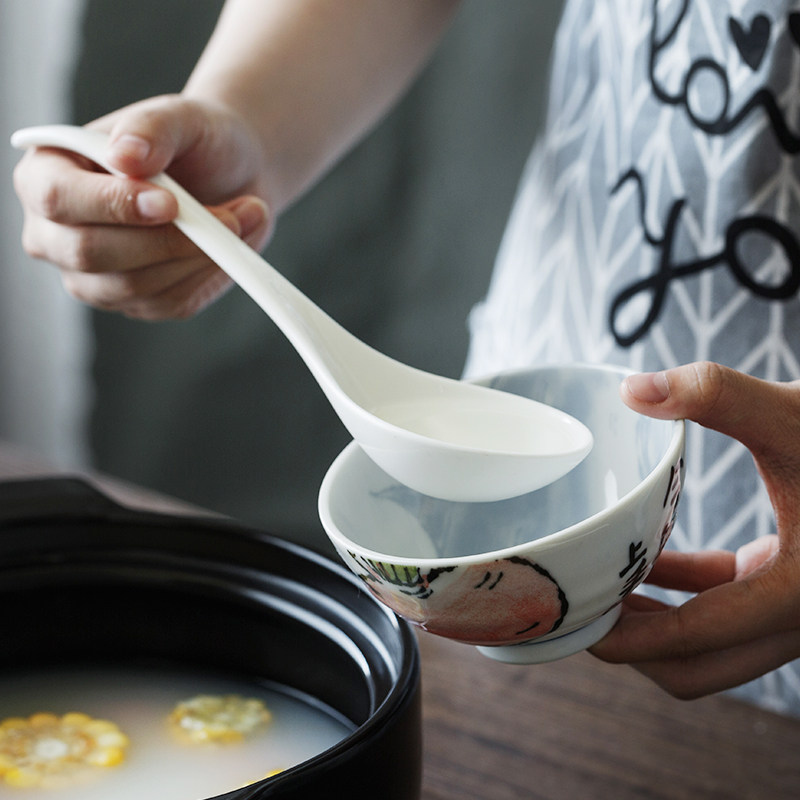 陶趣居纯白陶瓷汤勺家用长柄大汤勺舀粥勺大号勺子汤匙厨房锅勺