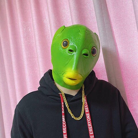 抖音网红同款|绿鱼人绿头鱼头套搞怪搞笑皮卡丘鱼头怪面具沙雕面罩抖
