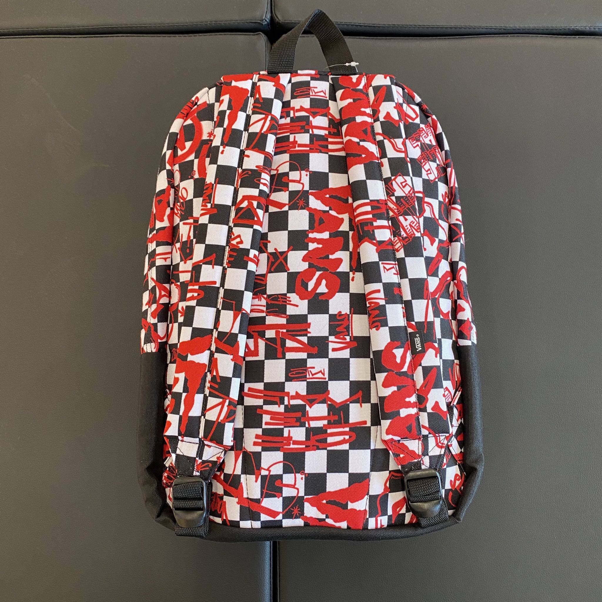 vans范斯男子棋盘格涂鸦运动休闲双肩背包书包vn0a3i6rzyo双肩背包