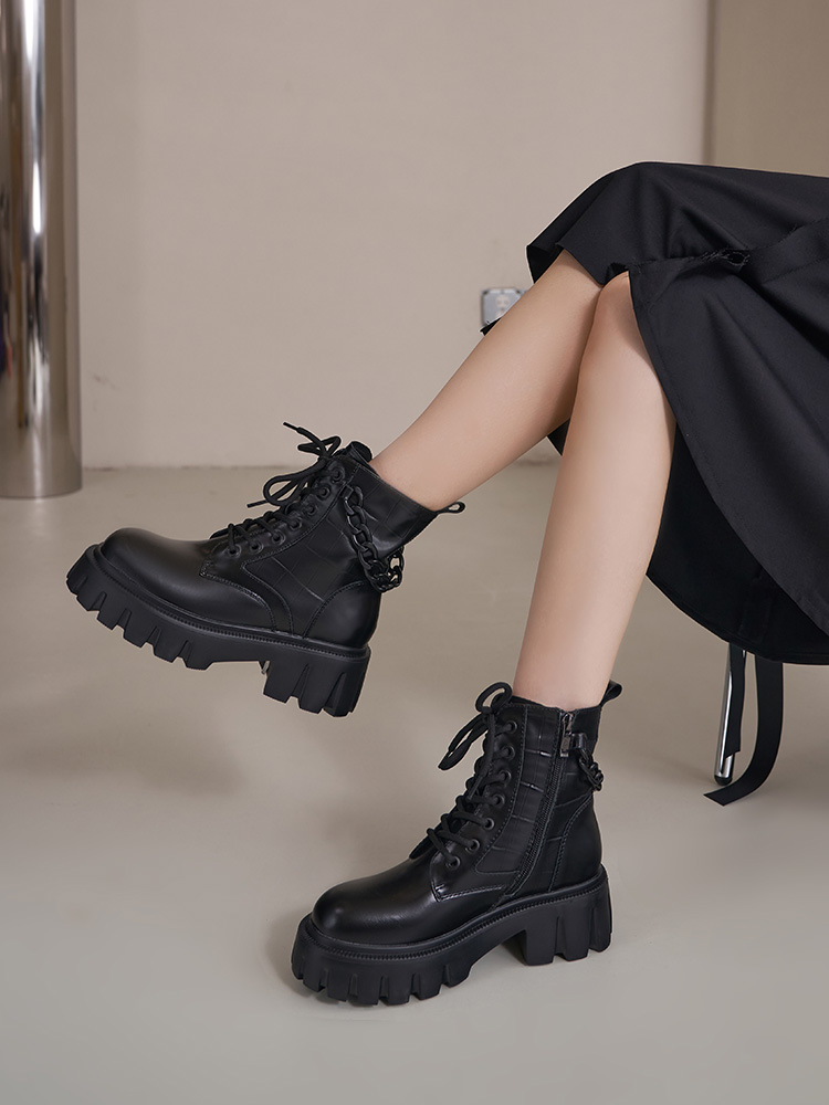 卓诗尼真皮马丁靴女2021新款百搭厚底机车靴高跟女靴子162127395