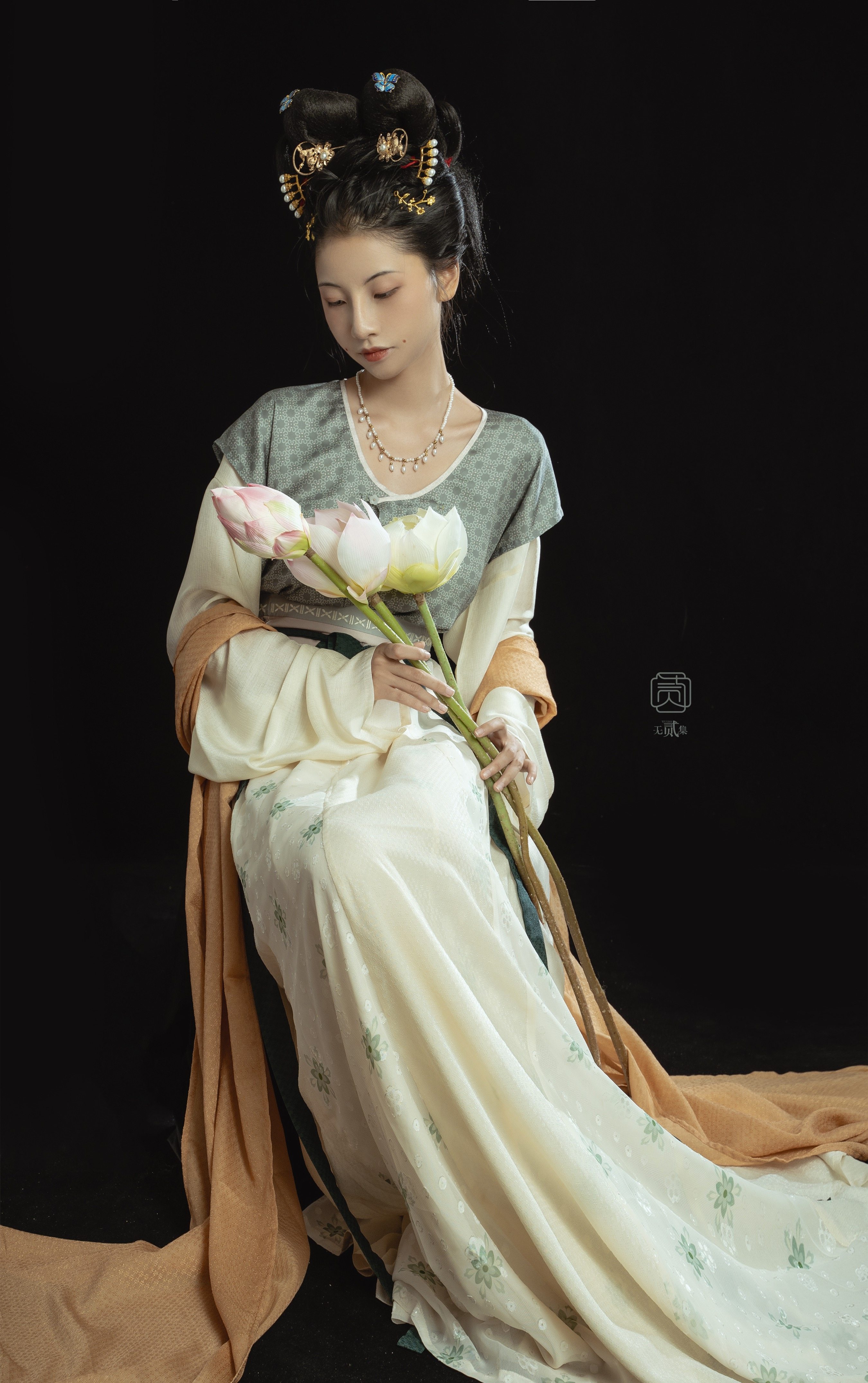 双色套装唐制汉素雅交嵛衫间色坦领绿色清歌贰集汉服