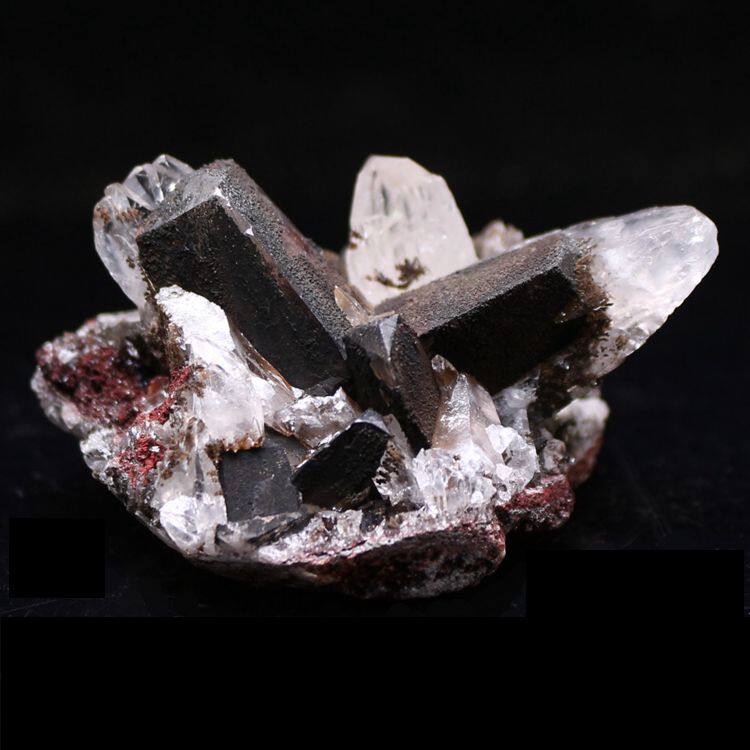 天然赤铁矿铁矿石燕尾双晶方解石共生原石矿物晶体摆件