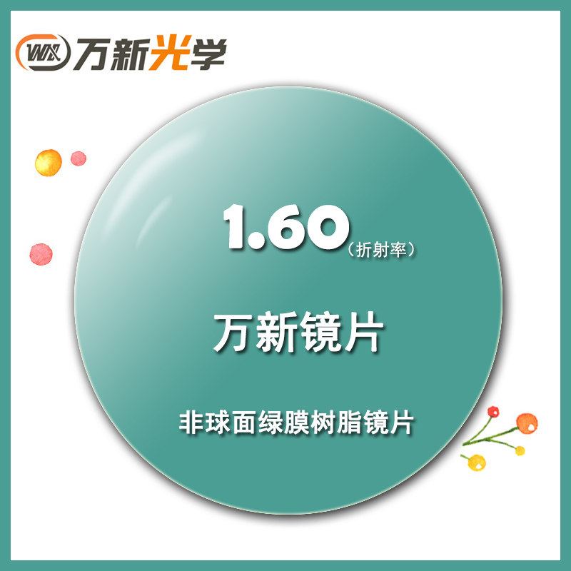 镜片万新161160超薄型树脂绿膜球面近视眼定制眼镜片