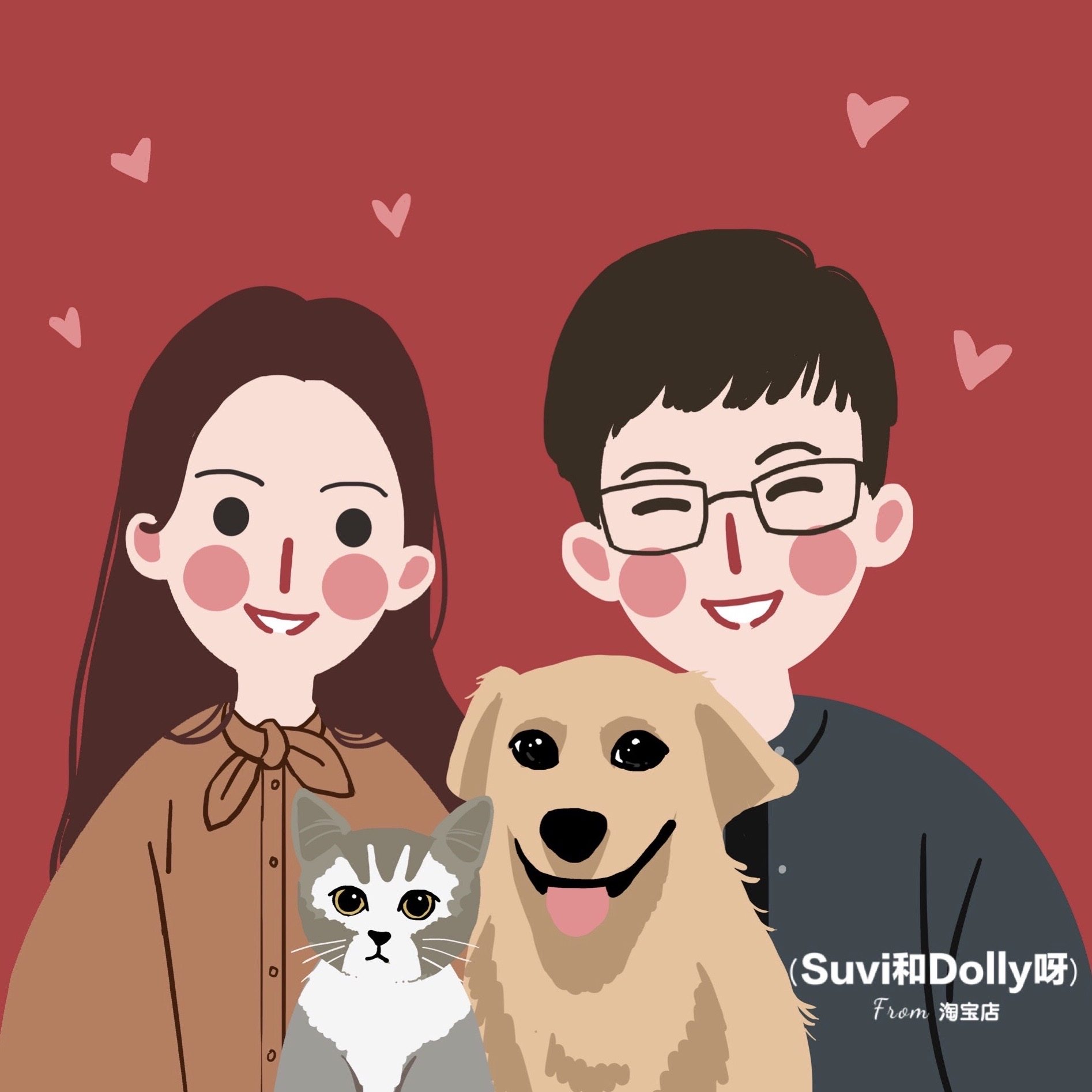 手绘头像闺蜜情侣漫画定制画像腮红人物画风卡通