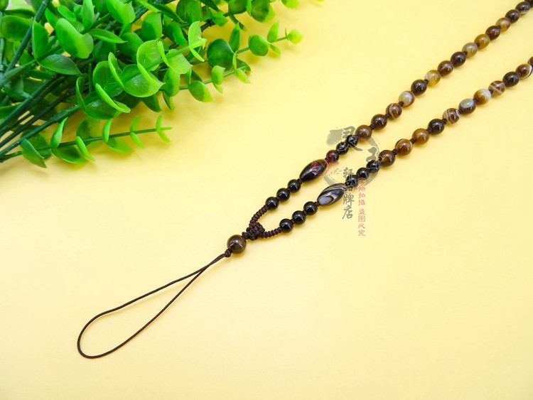 手机链挂脖挂绳水晶链纯手工编织原色玛瑙圆珠绳