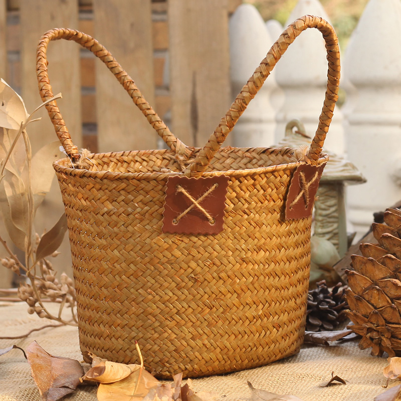 创意草编花筐花篓田园客厅装饰品摆件藤编花器花篮