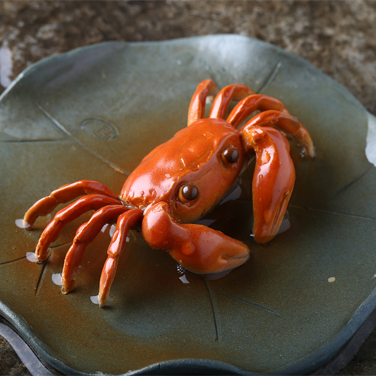 热水变色螃蟹紫砂茶宠趣味茶玩茶台荷叶摆件茶宠摆件