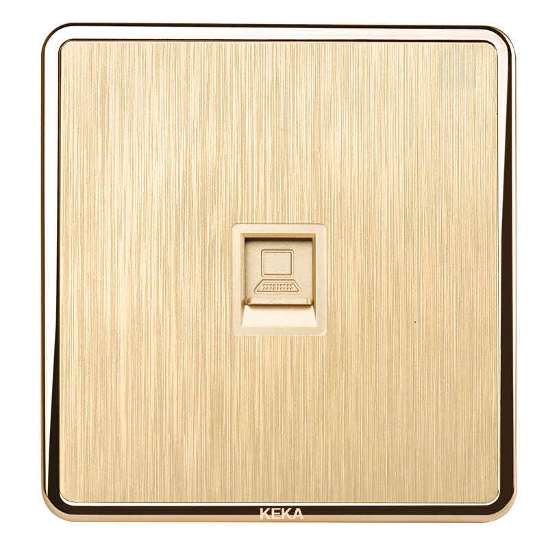 面板金色拉丝家用开关插座单口网络光纤信息宽带电脑插座