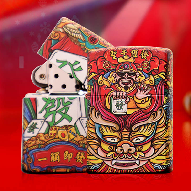 新款佐罗国潮财神煤油打火机创意个性亚漆卡通麻将煤油打火机