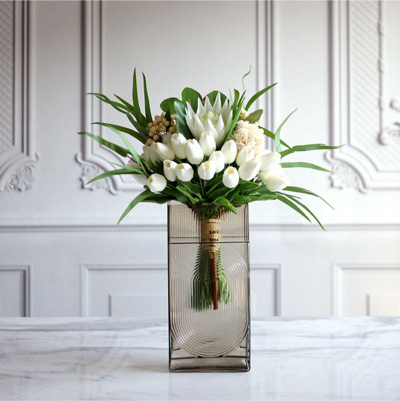欧式轻奢玻璃花瓶仿真花插插花摆件样板售楼处花瓶