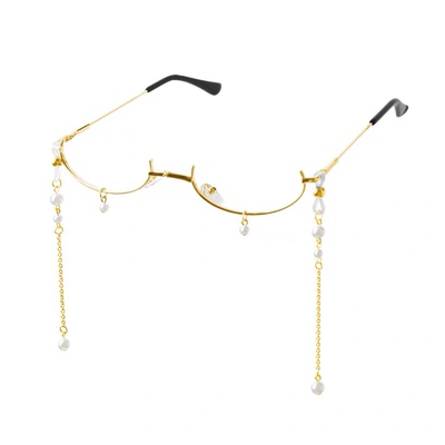 眼睛半框流苏挂坠古风眼镜cosplay眼镜框珍珠吊坠带链条装饰个性