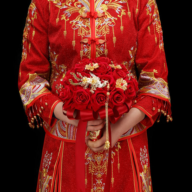 手捧花新娘结婚仿真花中式婚礼高档捧花秀禾婚纱拍照花束婚庆用品