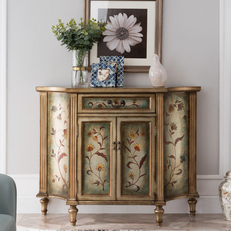 玄关美式实木小户户型客厅收纳储物柜彩绘边柜门厅