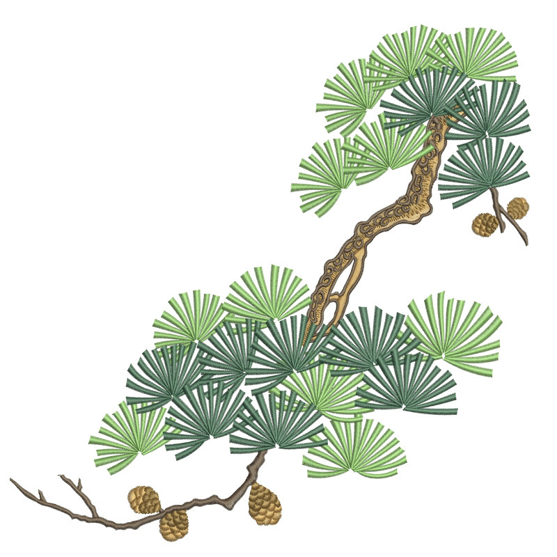 松树纹样家用电脑刺绣绣花机真善美dst格式制版打版汉服定制