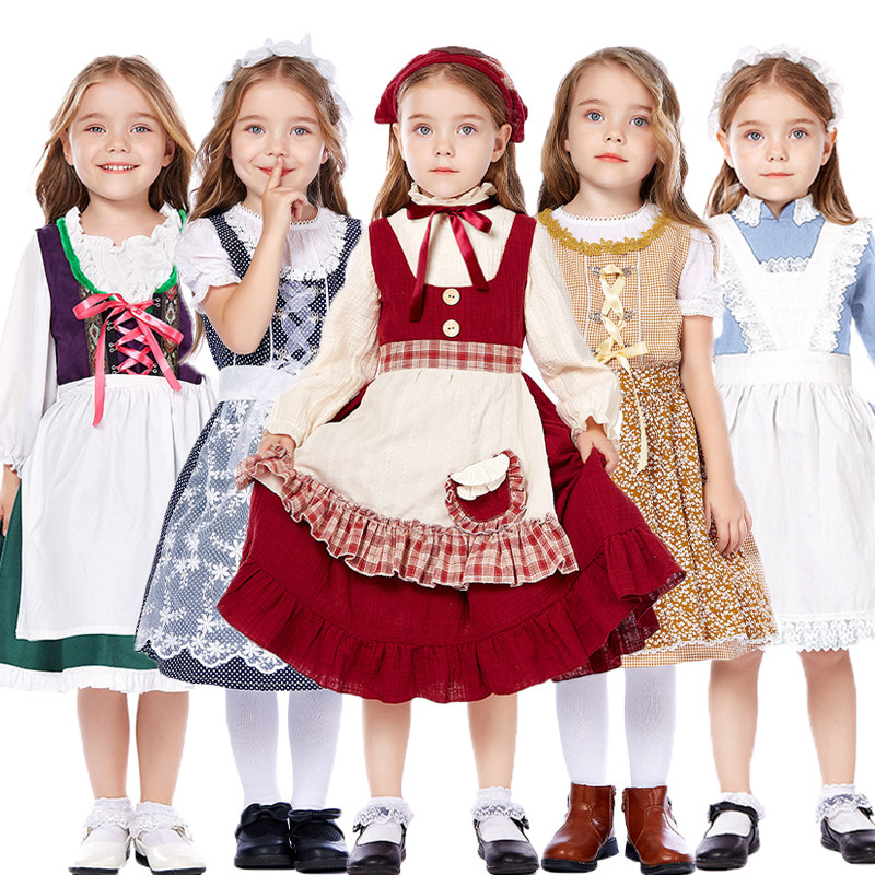 服装啤酒节儿童巴伐利亚德国传统男女女童农场格子服饰