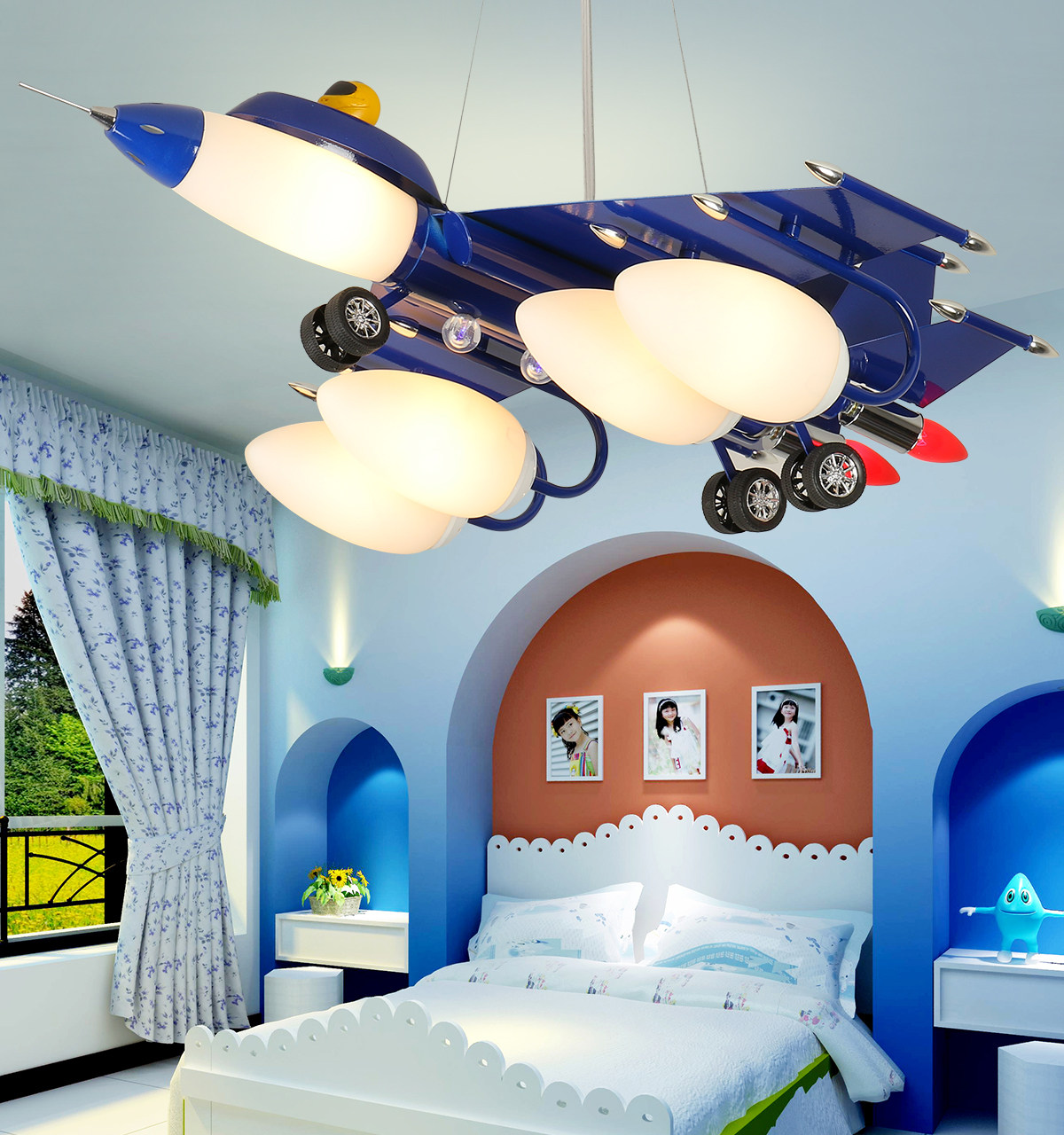 飞机吊灯led护眼男孩房间卧室灯创意个性卡通灯具儿童房吸顶灯