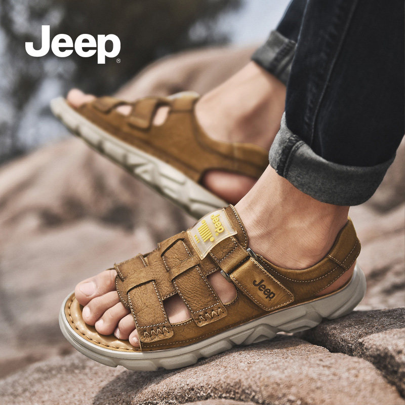 凉鞋jeep吉普男士真皮夏季2022年潮流休闲外穿沙滩鞋