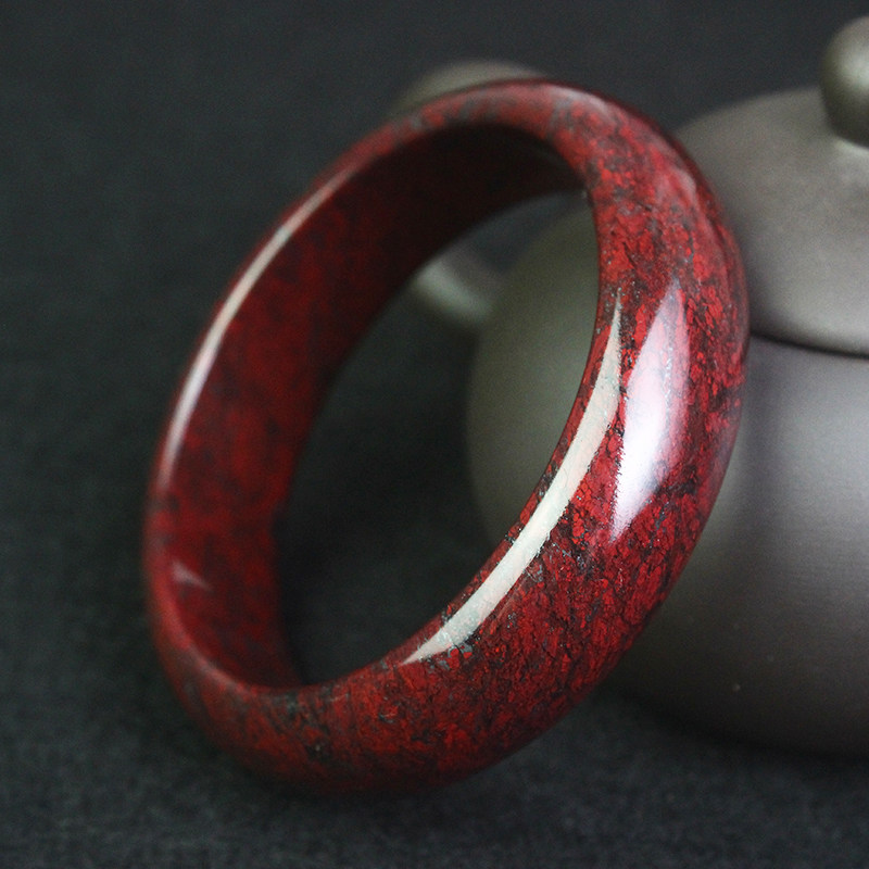 鸡血手镯红玉招财辟邪证书女款玉镯玉石石手镯手饰