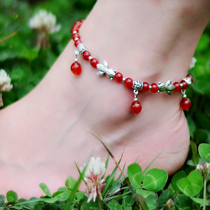 脚链网红古风民族风云南百搭复古清新红色古典脚链