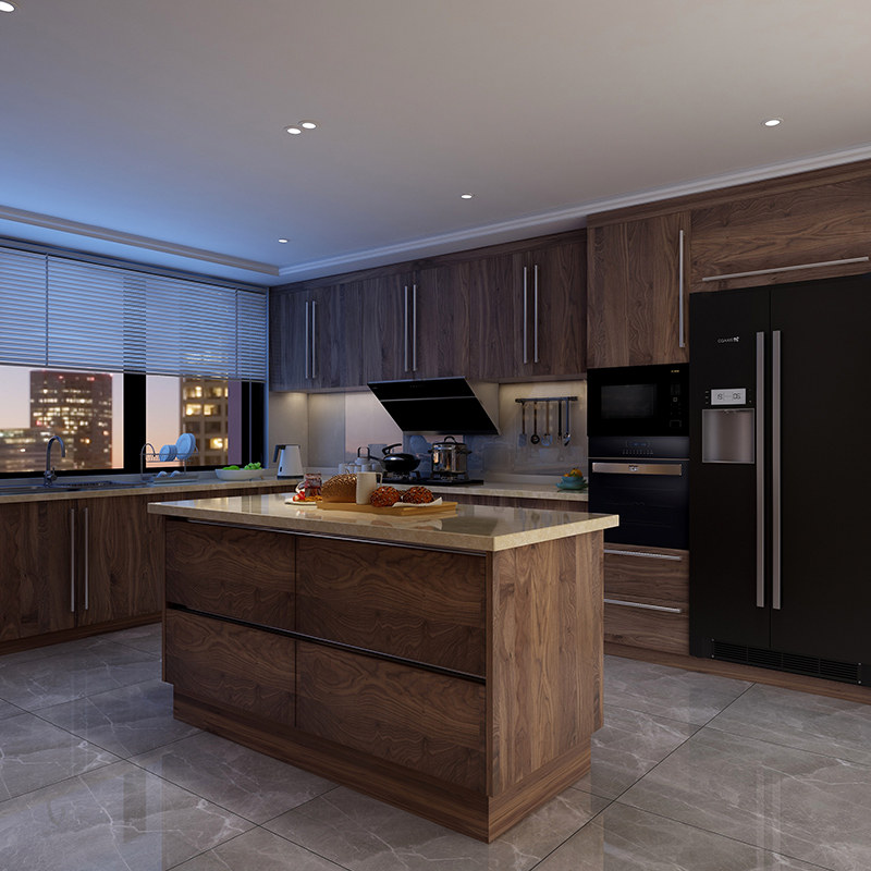 定制实木厨房胡桃橱柜开放式西厨厨中厨全屋定制整体厨柜