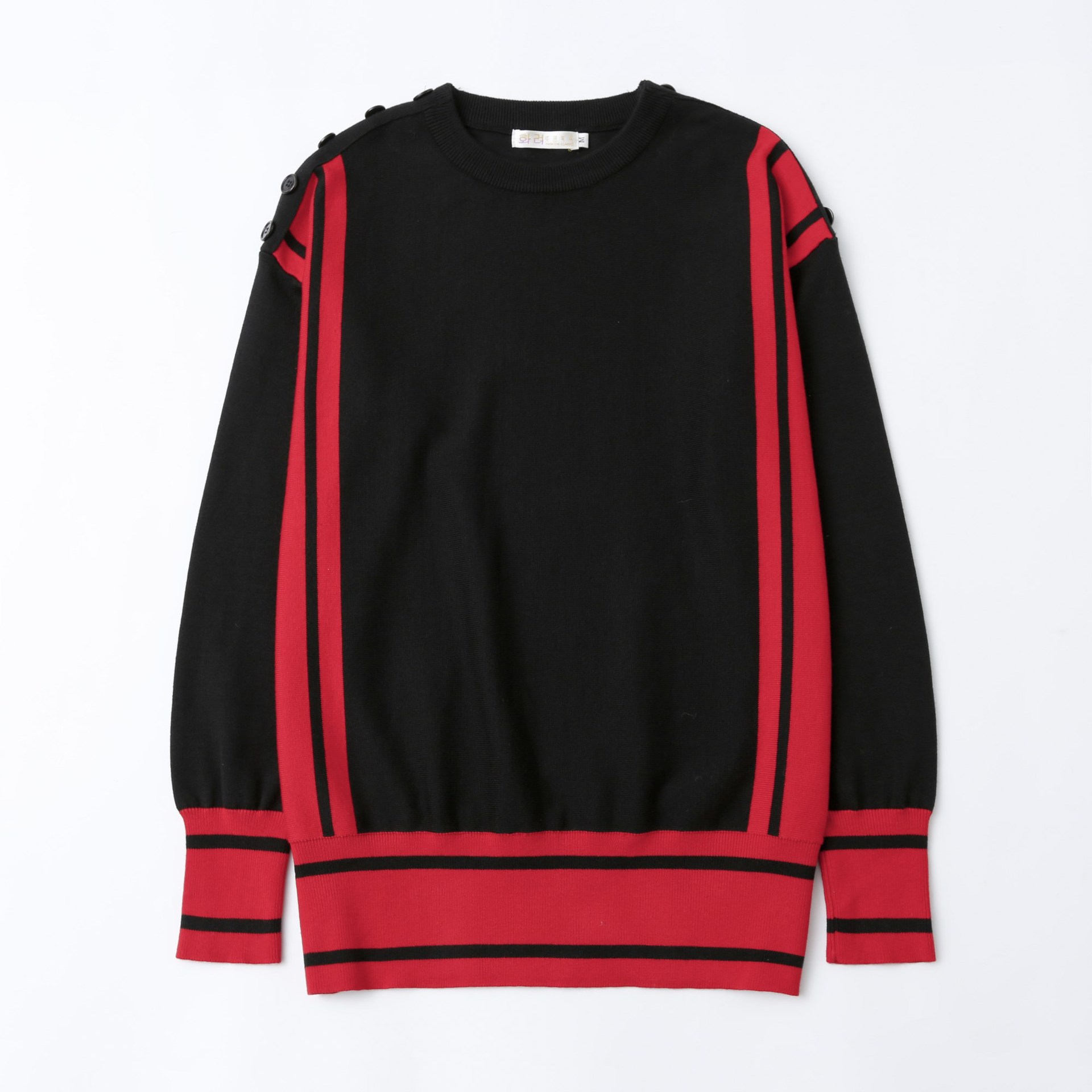 tfboys易烊千玺机场同款红黑拼色毛衣圆领套头针织衫