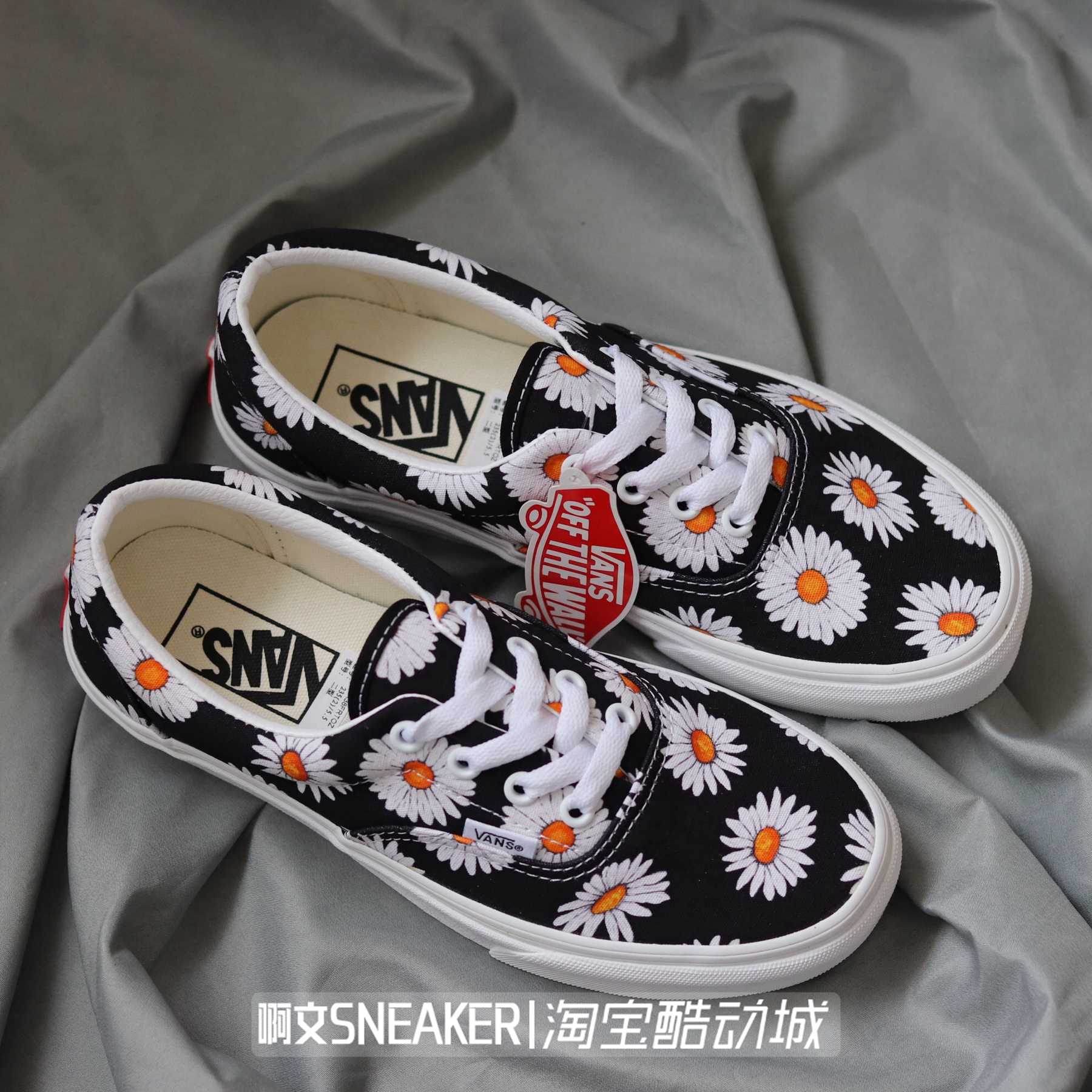 啊文vans小雏菊era印花低帮黑色男女情侣帆布帆布鞋