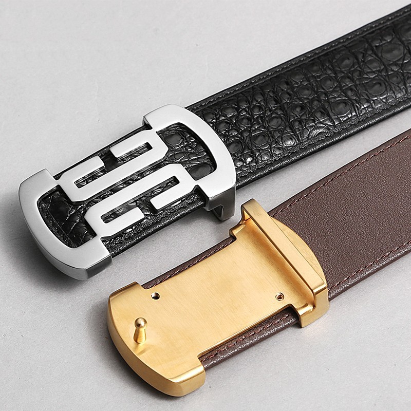 bilylv百领皮带真皮简约不锈钢平滑潮流时尚鳄鱼腰带