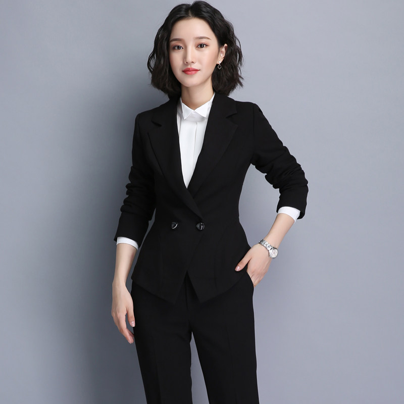 诗璐雅黑色职业西装套裙收腰气质三件套正装面试工作服套装女秋冬